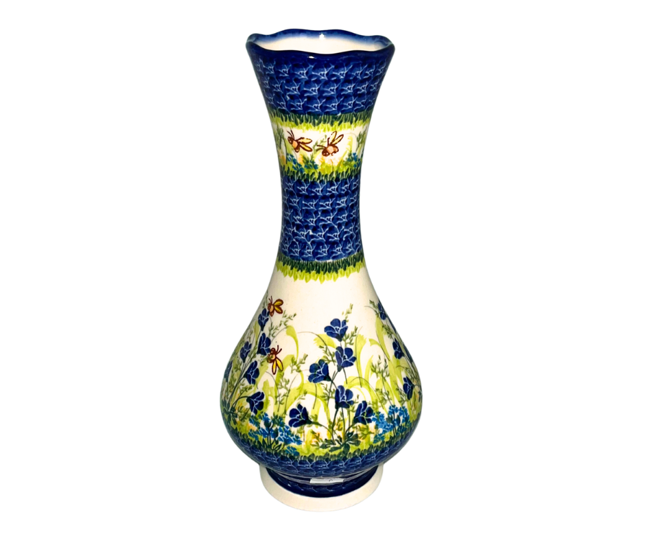 Kalich Polish Pottery Golden Honey pattern featuring hand-painted bees and wildflowers. A charming, durable stoneware collection perfect for everyday use and collecting.