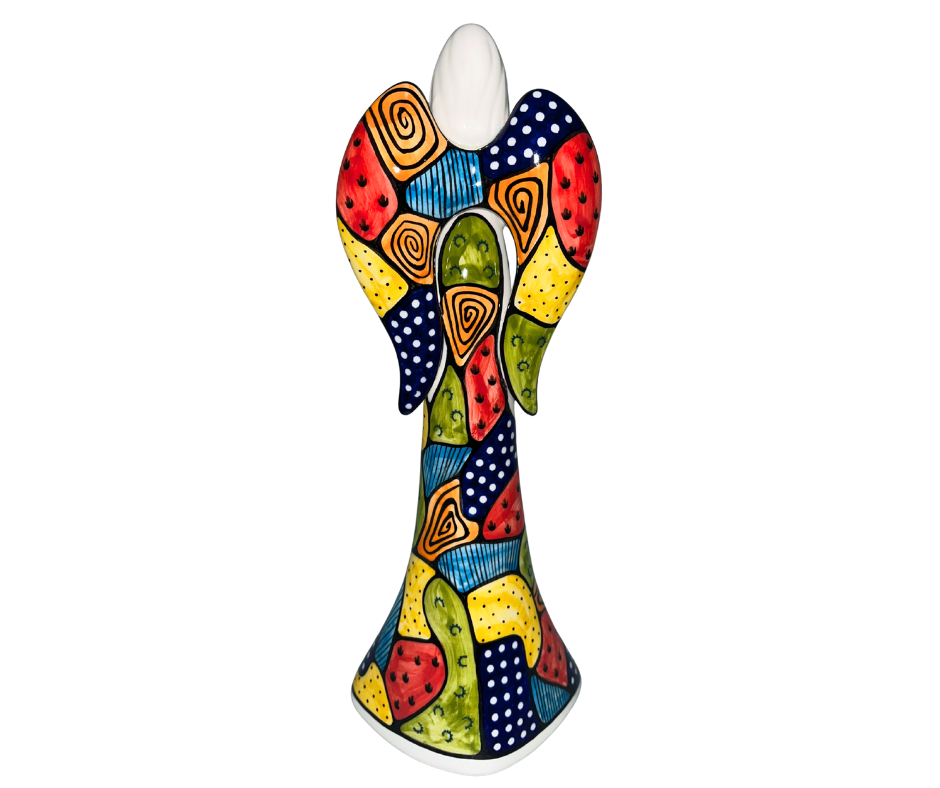 Handcrafted 12" Polish pottery angel by Kaola Studio. Limited Edition 2025, signed by P. Pachum. Impressionist Unity pattern. A collectible work of art.