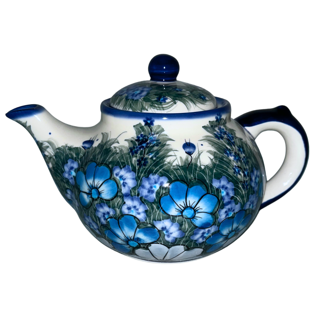 Ceramika Kalich Pattern 127/12 Wildflowers in Blue Polish pottery with hand-painted floral design. Authentic Bolesławiec stoneware, durable, dishwasher, microwave, oven safe.