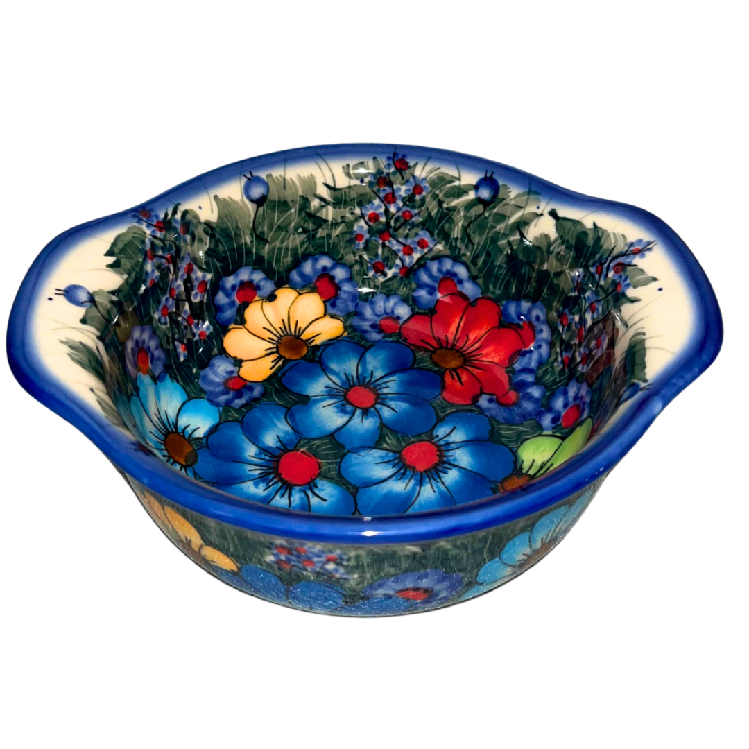 Ceramika Kalich Pattern 127 Wildflowers Polish pottery with hand-painted colorful flowers and greenery. Authentic Bolesławiec stoneware, durable, dishwasher, microwave, and oven safe.