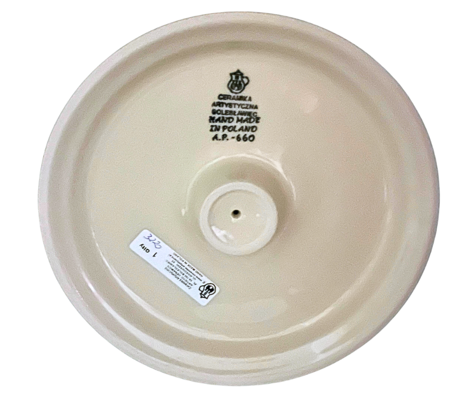 Ceramika Artystyczna Pattern 3220X Whimsical Garden features hand-painted red poppies and blue florals with cobalt scrollwork. Authentic Polish pottery from Bolesławiec.