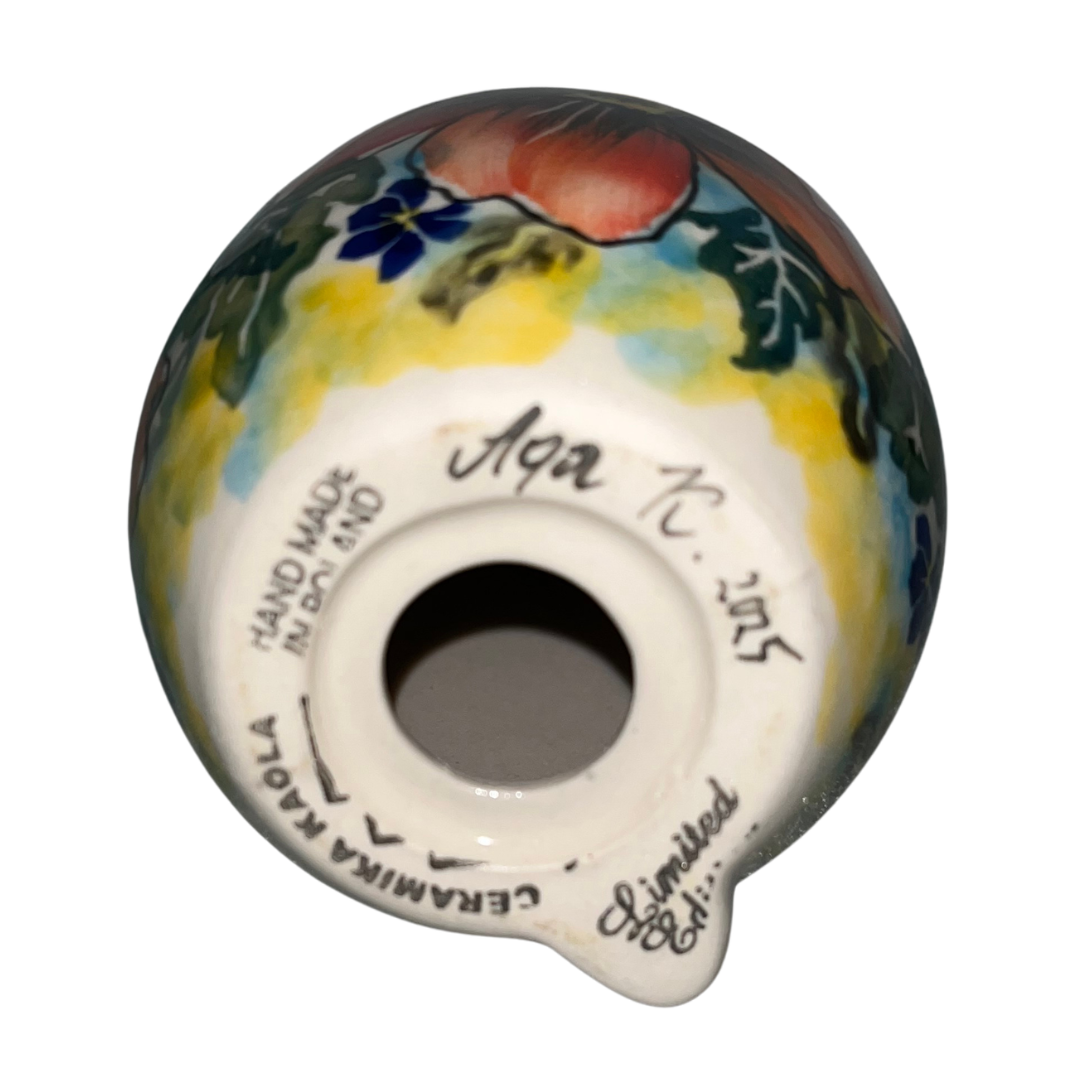 Handcrafted Kaola Studio 9" ceramic bunny, hand-painted floral design, limited edition, signed AK 2025. Unique collectible home décor piece.