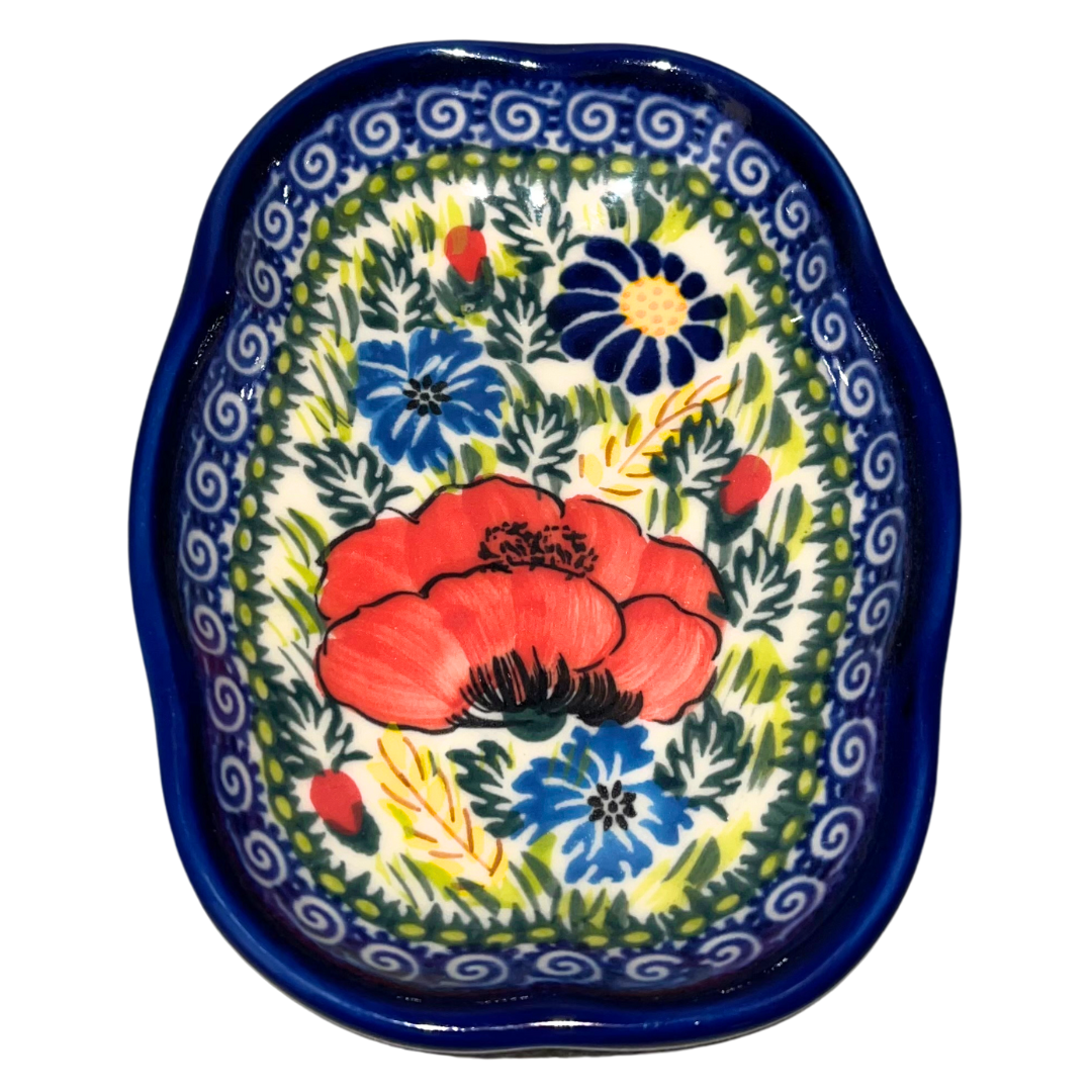KALICH Polish Pottery 5 inch Soap Dish - Red Poppy Pattern 188