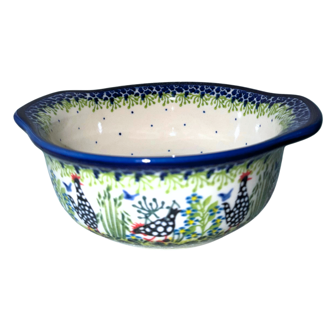 Ceramika Kalich Pattern 950 Polka Chicken Polish pottery with hand-painted hens and floral garden design. Authentic