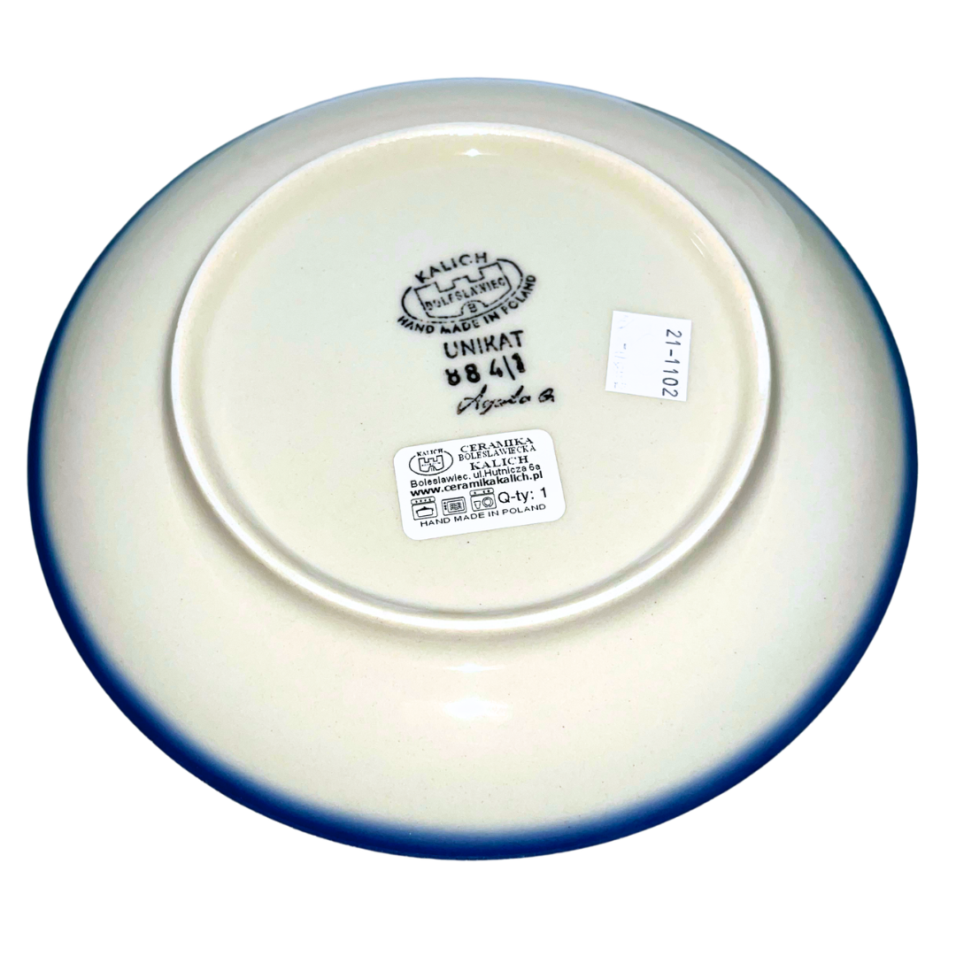 Handmade Ceramika Kalich Polish pottery in Pattern 884 Sealife with Red Crabs. Colorful coastal design featuring seahorses, starfish, and crabs. Microwave and dishwasher safe stoneware.