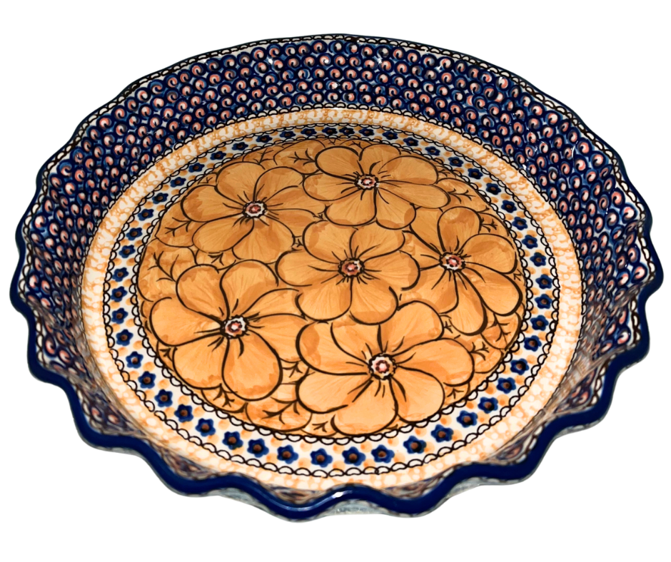 Ceramika Artystyczna U408B Polish Pottery 10 inch Fluted Edge Pie Baker. J Chyla. Marigold Dreams