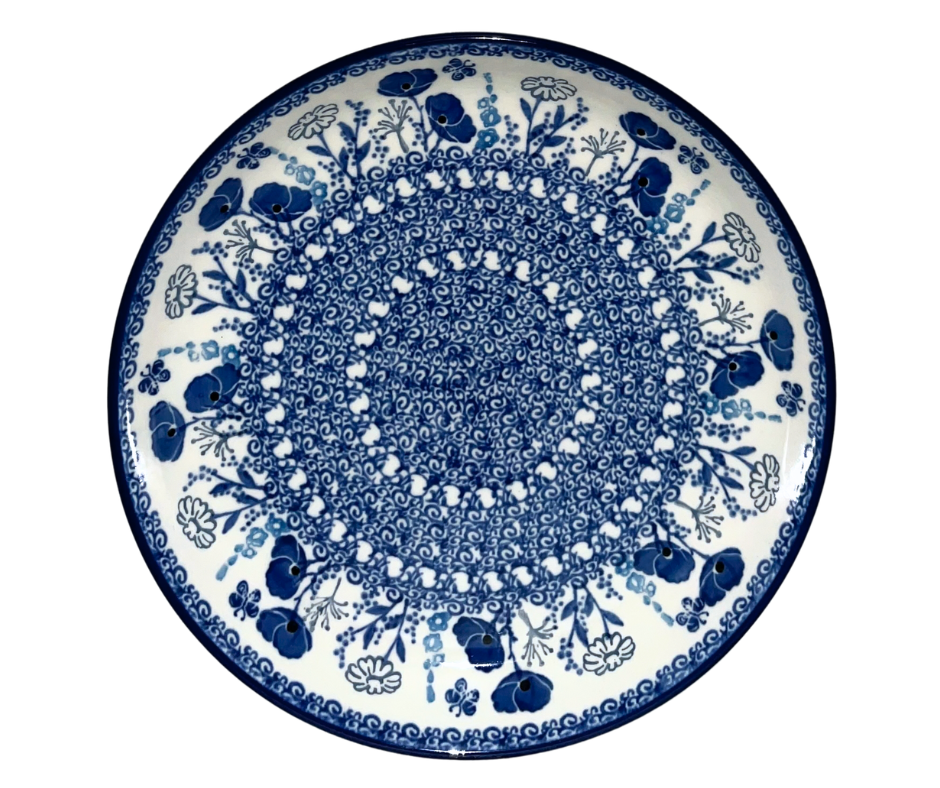 Hand-painted Polish stoneware in Pattern 2902X Evening Poppy. Deep cobalt florals with intricate scrollwork. Durable, dishwasher, microwave, oven and freezer safe.