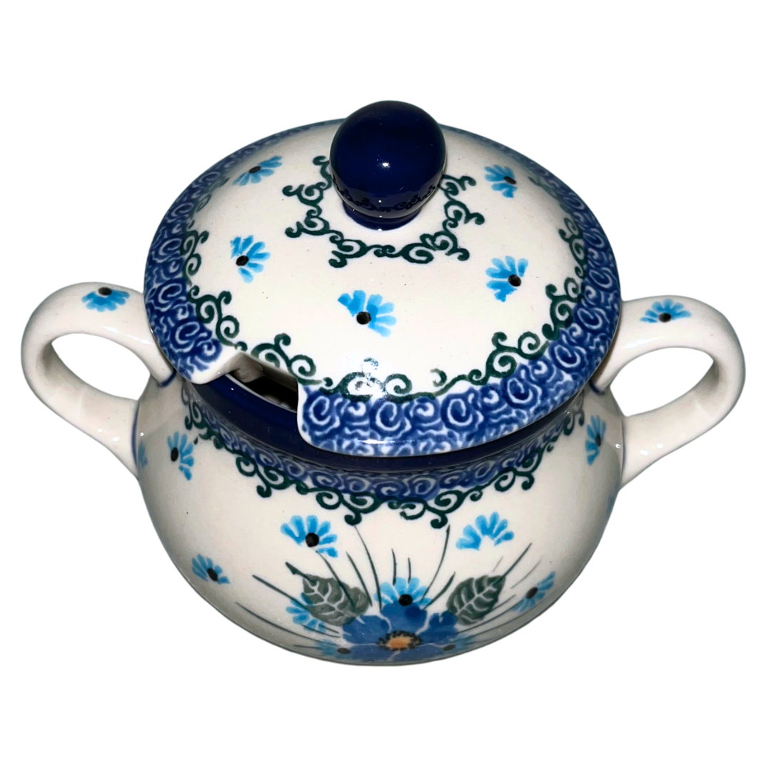 Ceramika Artystyczna pattern U4992 Polish pottery. Hand-painted blue Forget Me Not floral design on durable stoneware. Elegant, dishwasher safe, and perfect for everyday use or display.