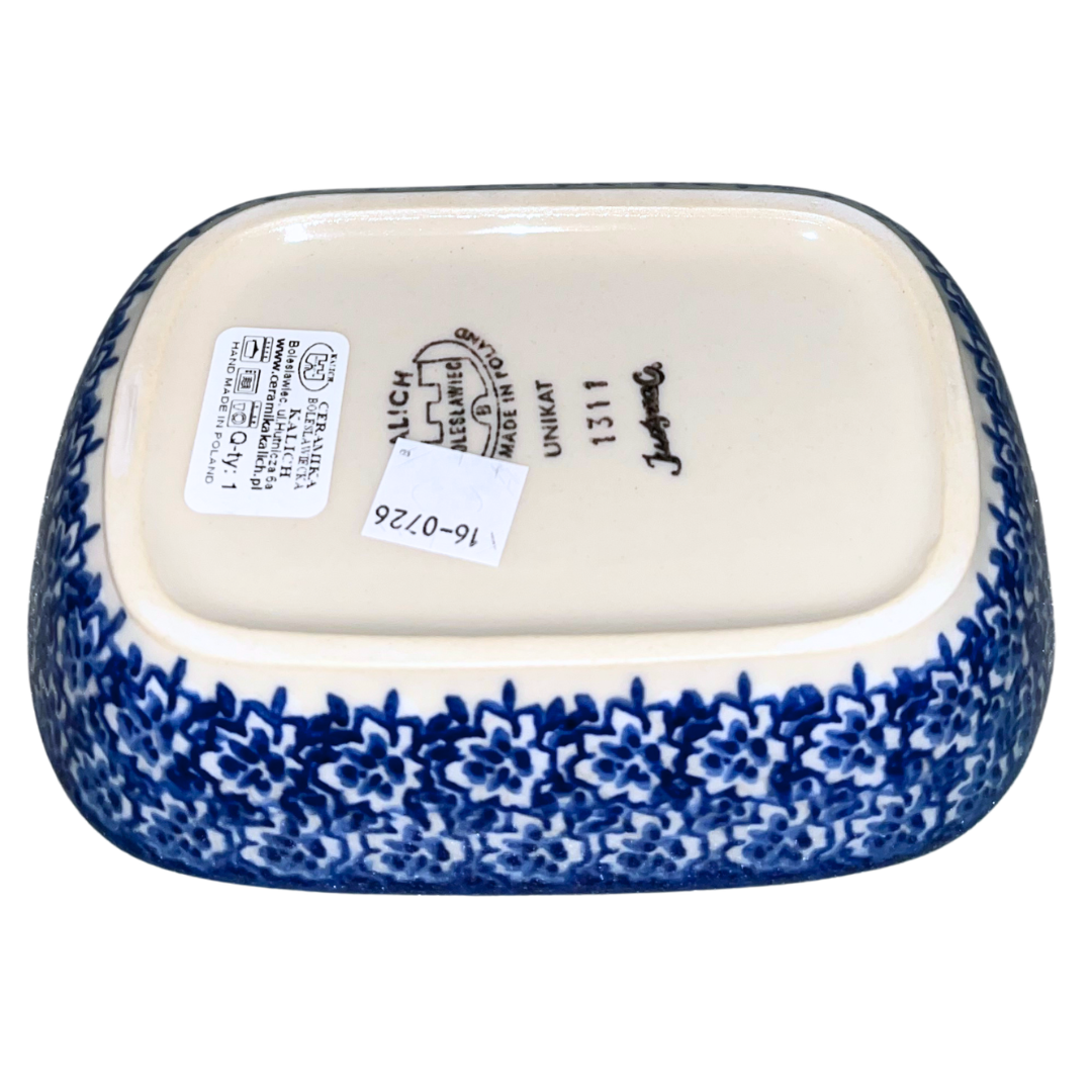 Ceramika Kalich Pattern 1311 features two horses among vibrant blue blossoms with a classic cobalt border. Hand-painted Polish pottery from Bolesławiec, Poland.