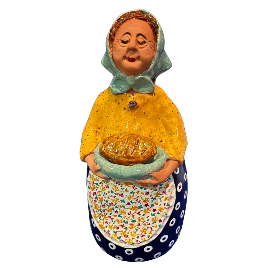 Polish Grannie Babcia with Loaf of Bread Hand sculpted Folk Art 12 inch 7675