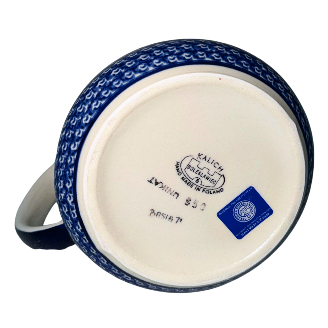 Ceramika Kalich Pattern 950 Polka Chicken Polish pottery with hand-painted hens and floral garden design. Authentic