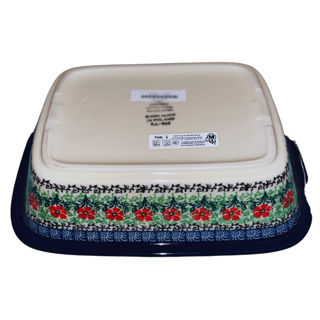 Ceramika Artystyczna Maraschino pattern 1916 Polish pottery. Hand-painted stoneware featuring red flowers and cobalt scrollwork. Dishwasher, microwave, oven, and freezer safe.