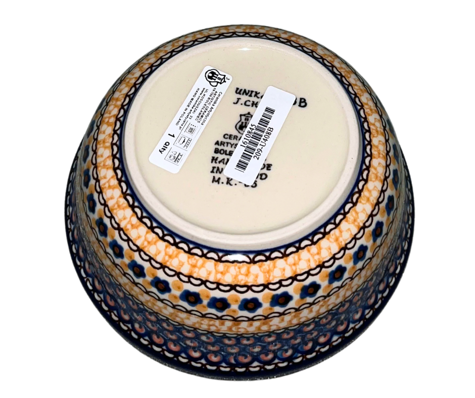 Hand-painted Ceramika Artystyczna Unikat 6" soup salad cereal bowl in U408B Marigold Dreams by Jacek Chyła. Authentic Polish pottery from Bolesławiec, oven and dishwasher safe.