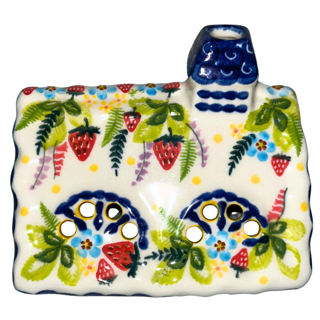 Ceramika Kalich Pattern 1085 Summer Strawberries Polish pottery with hand-painted strawberries, blossoms, and butterfly. Authentic Bolesławiec stoneware, dishwasher, microwave, and oven safe.