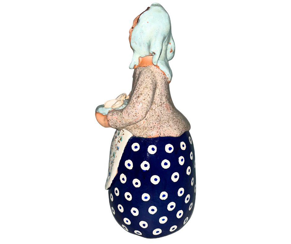 Polish Grannie - Babcia - holding a bowl of Pierogi  Handsculpted Handpainted Folk Art
