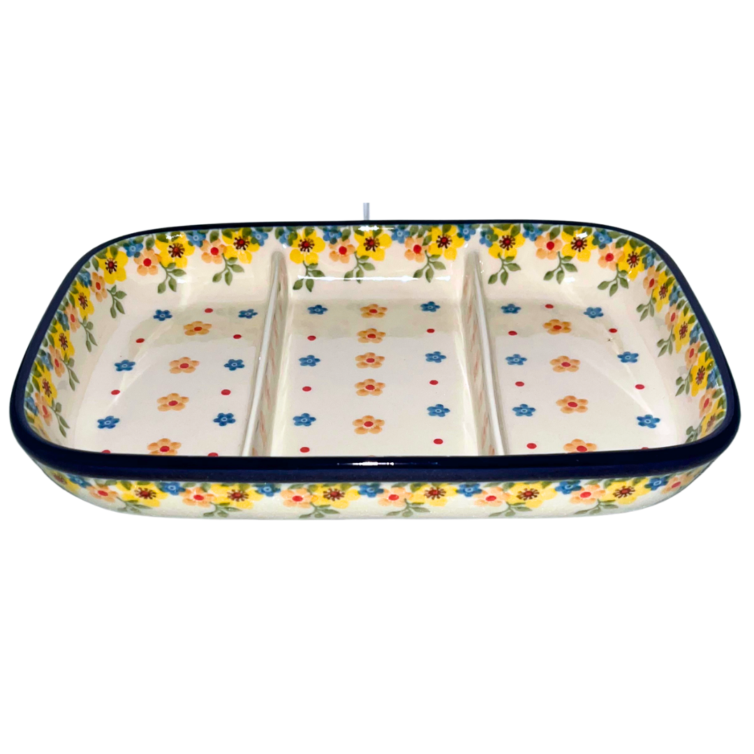 Hand-painted Polish pottery in Buttercup (2225X) features bright yellow florals and classic craftsmanship. Durable, dishwasher-safe, and made in Poland.