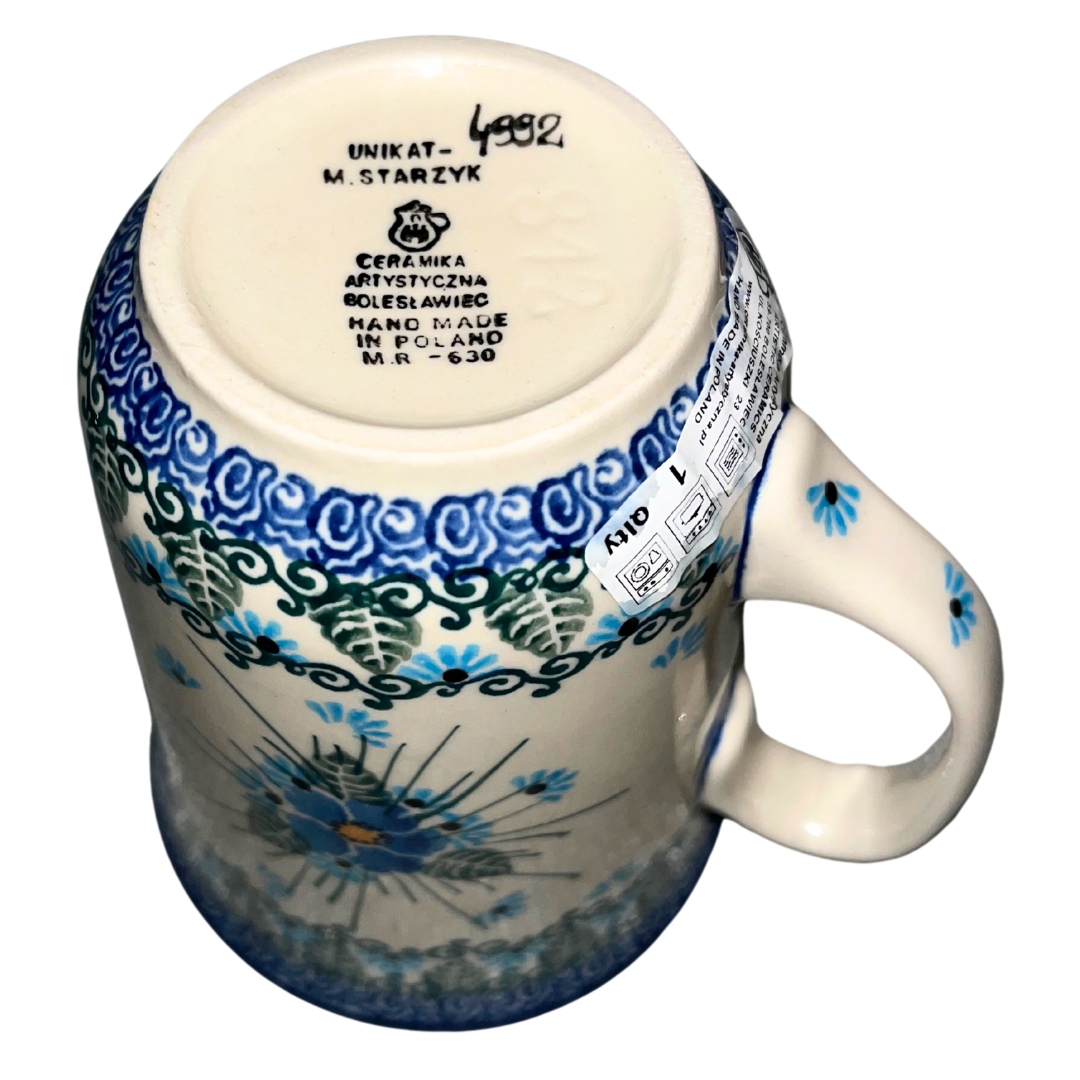 Ceramika Artystyczna pattern U4992 Polish pottery. Hand-painted blue Forget Me Not floral design on durable stoneware. Elegant, dishwasher safe, and perfect for everyday use or display.