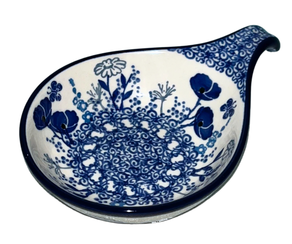 Hand-painted Polish stoneware in Pattern 2902X Evening Poppy. Deep cobalt florals with intricate scrollwork. Durable, dishwasher, microwave, oven and freezer safe.
