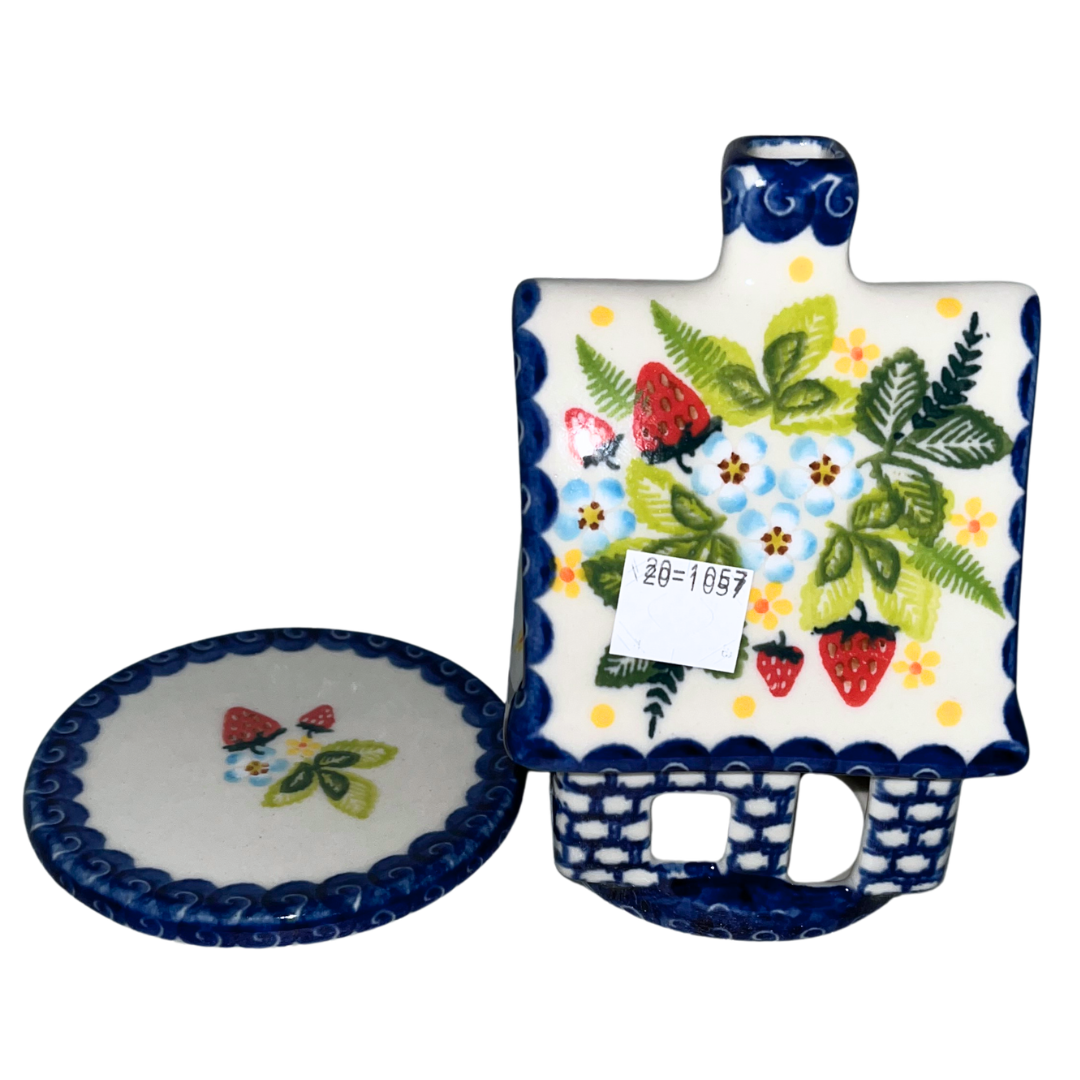 Ceramika Kalich Pattern 1085 Summer Strawberries Polish pottery with hand-painted strawberries, blossoms, and butterfly. Authentic Bolesławiec stoneware, dishwasher, microwave, and oven safe.