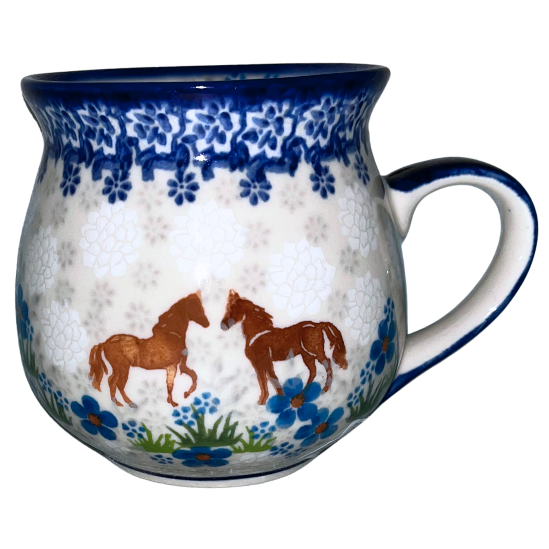 KALICH Polish Pottery 17 oz XL Bubble Mug 1311 Blue Meadow Horses