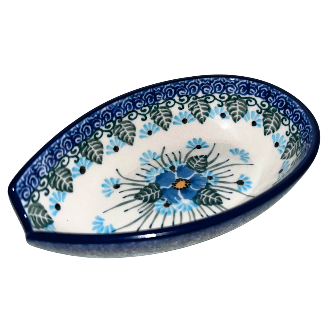 Ceramika Artystyczna pattern U4992 Polish pottery. Hand-painted blue Forget Me Not floral design on durable stoneware. Elegant, dishwasher safe, and perfect for everyday use or display.