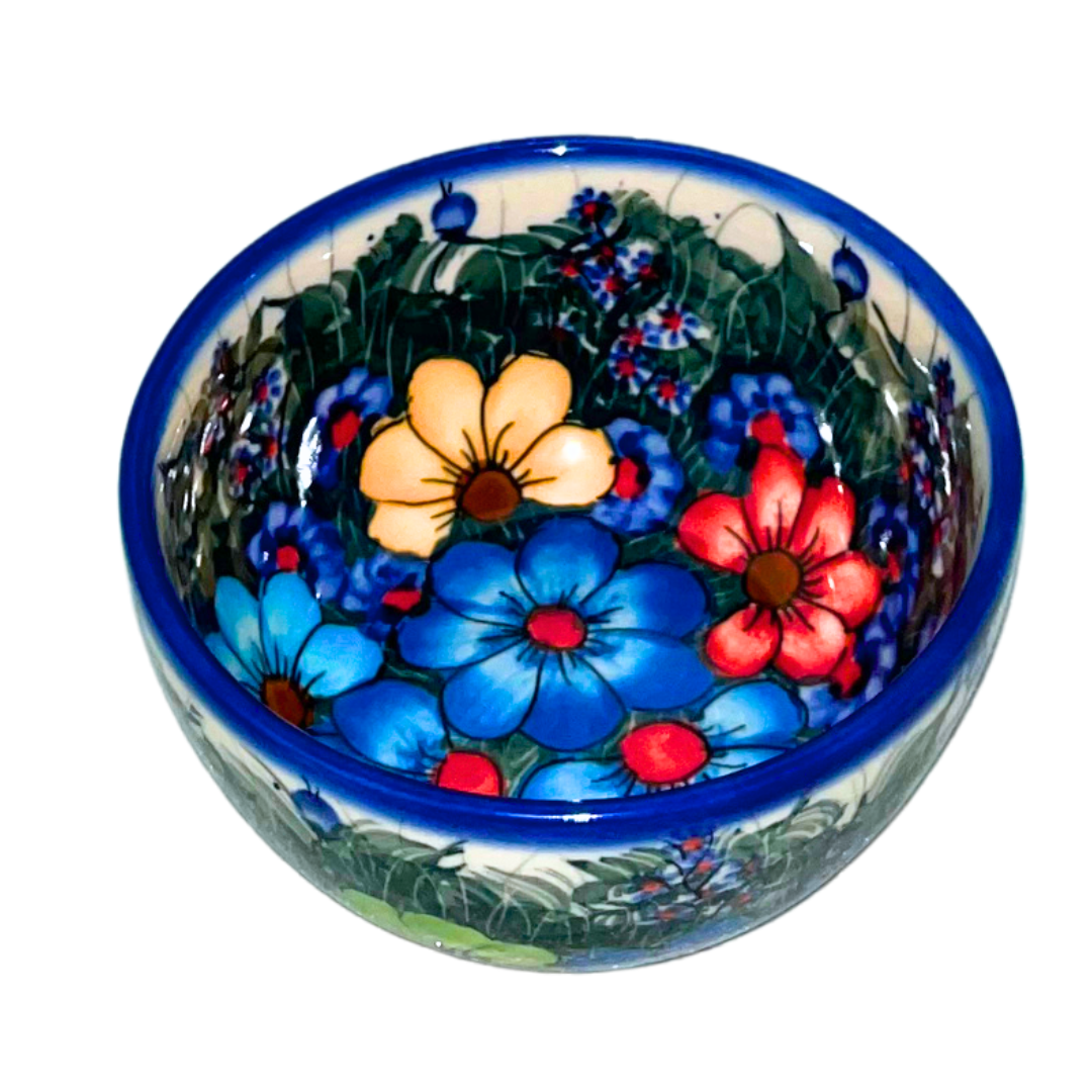 Ceramika Kalich Pattern 127 Wildflowers Polish pottery with hand-painted colorful flowers and greenery. Authentic Bolesławiec stoneware, durable, dishwasher, microwave, and oven safe.