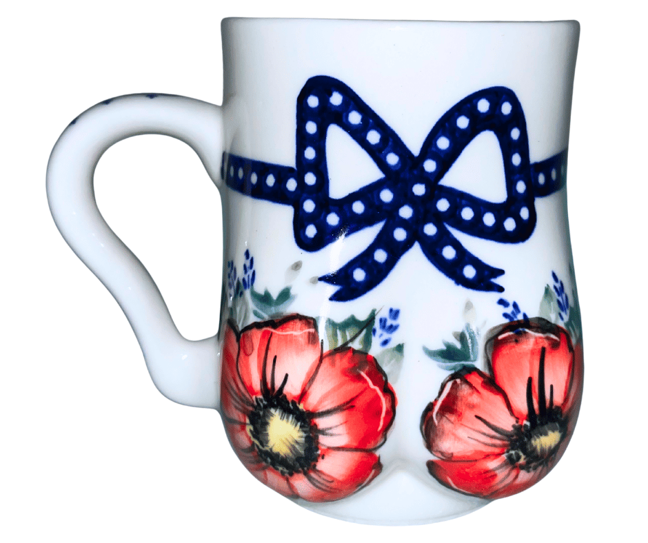 Kaola Studio Polish Pottery 18 oz "Boudoir" Mug. Red Flowers. Signed by Aga K. 2025
