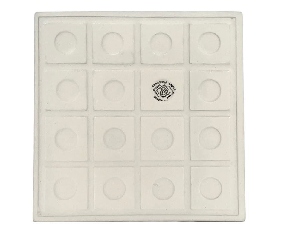 6x6 cobalt blue mandala tile by Kaola, ceramic art tile with factory stamp, unsigned, blue and white decorative accent tile, geometric floral design.