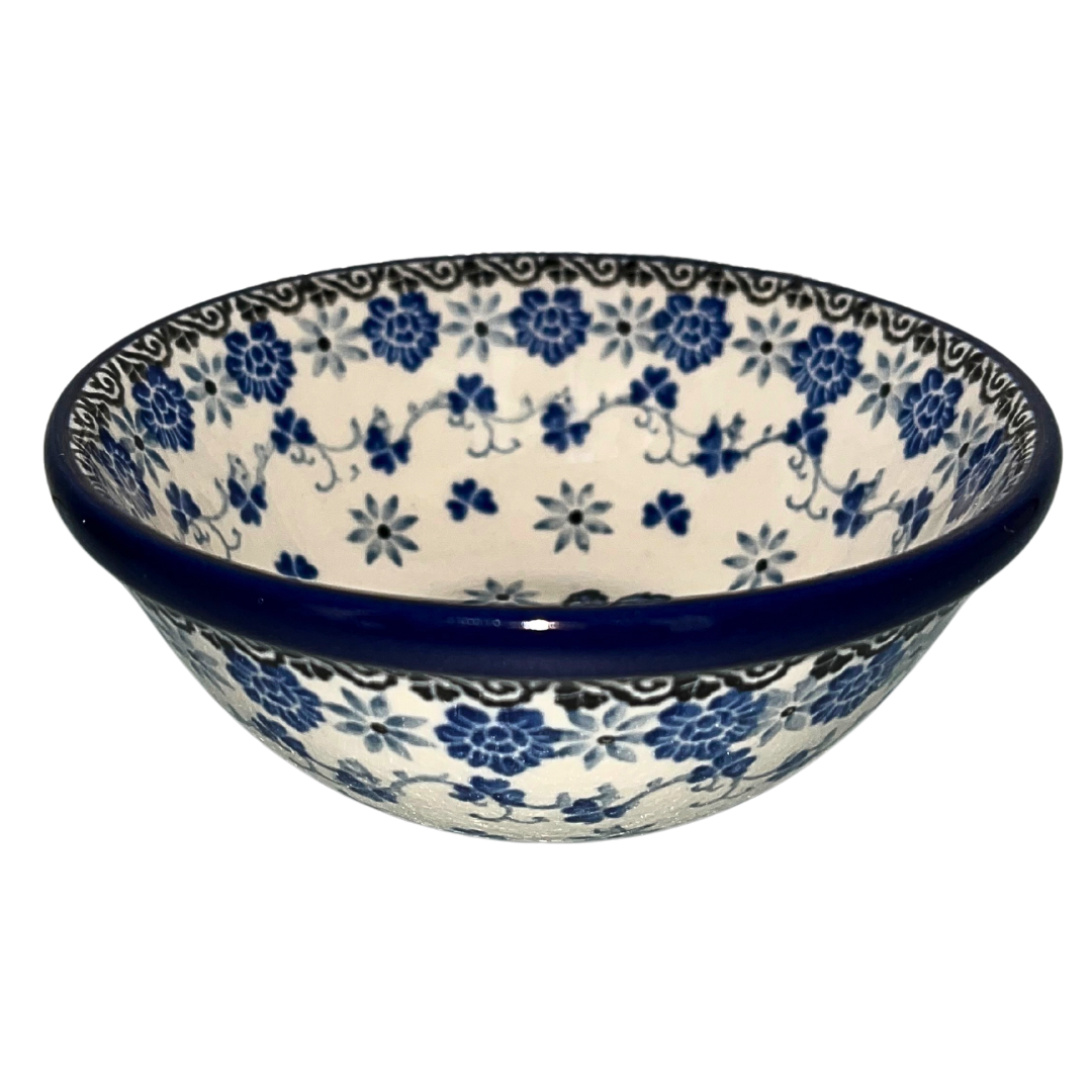 Ceramika Artystyczna 2009X Dragonfly features a blue dragonfly with delicate floral accents and intricate cobalt borders on cream; hand-painted airy blue-and-white design.