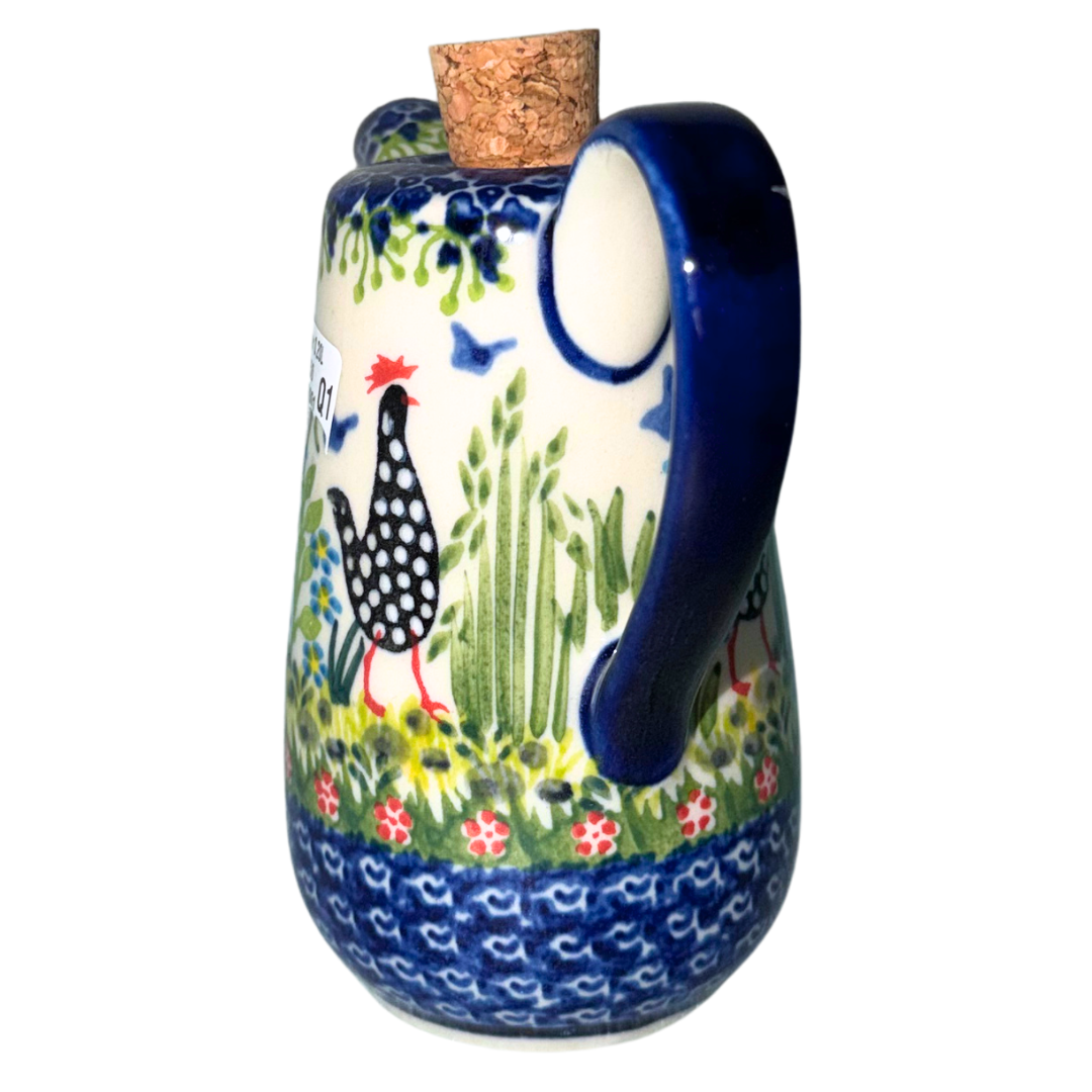Ceramika Kalich Pattern 950 Polka Chicken Polish pottery with hand-painted hens and floral garden design.