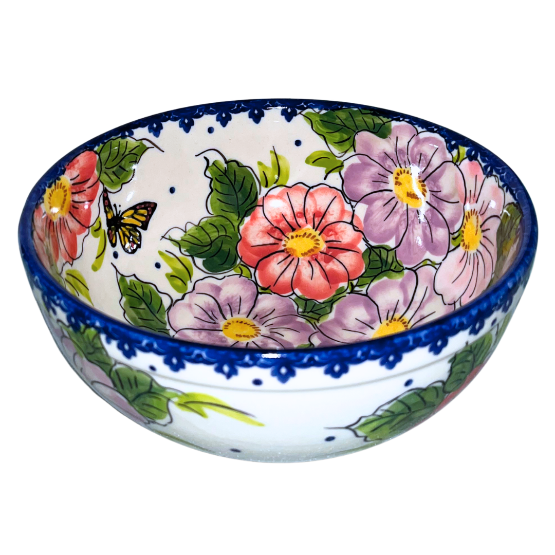 Ceramika Kalich Pattern 1057 Monarch Polish pottery featuring hand-painted butterflies and florals. Authentic Bolesławiec stoneware, durable, dishwasher, microwave, and oven safe.