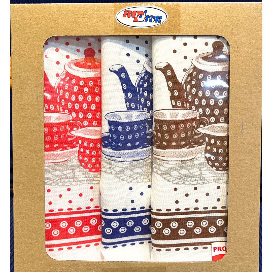 Kitchen Towel Set of 3 - 100% Cotton made in Poland , Polish Pottery Tea Set Pattern