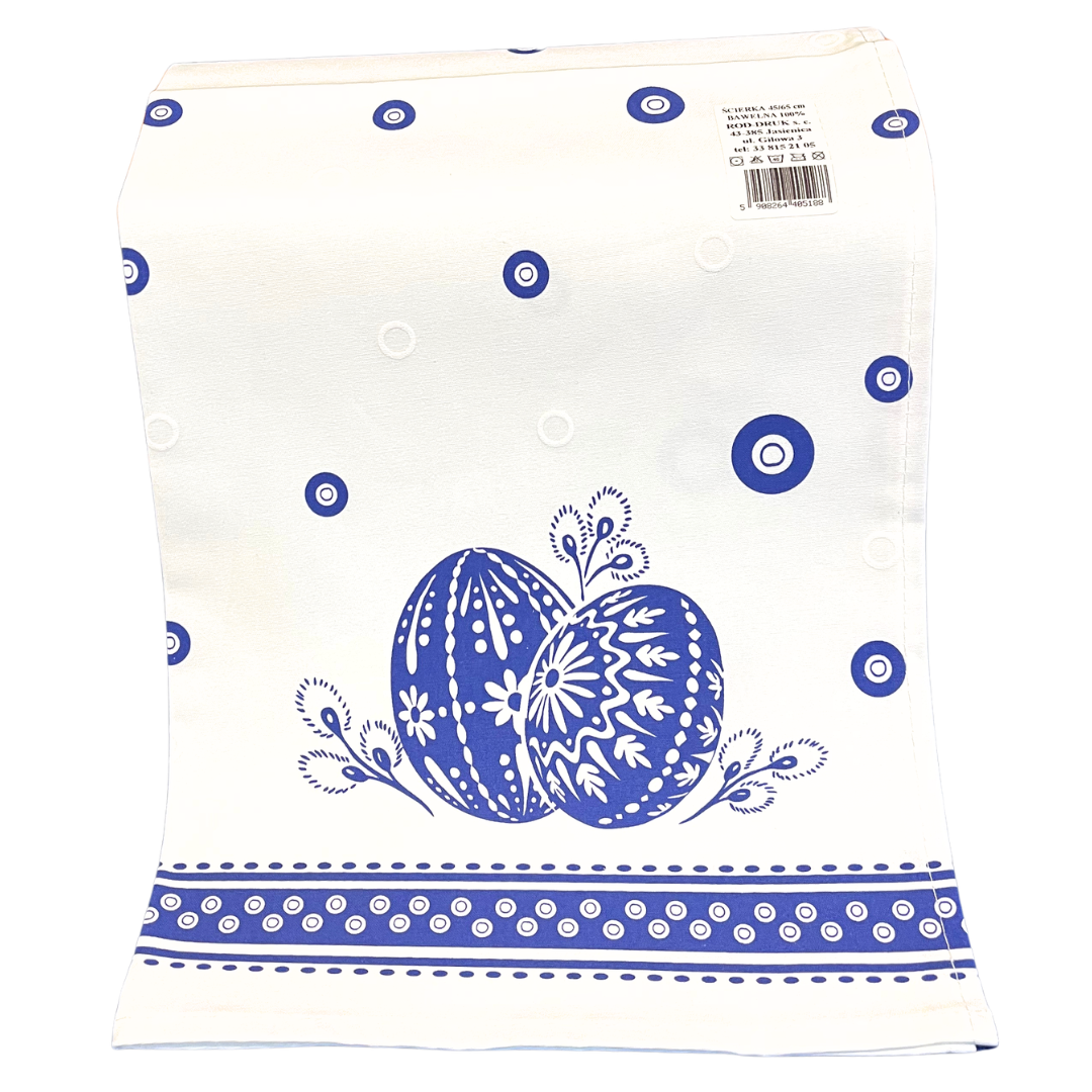 Kitchen Towel Set of 2 - 100% Cotton made in Poland, Blue Pisanki Pattern
