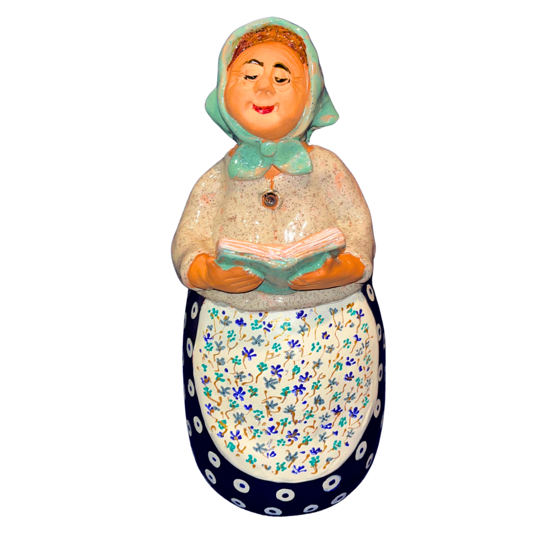 Polish Grannie Babcia with Book Handsculpted  Folk Art 12 inch 7752