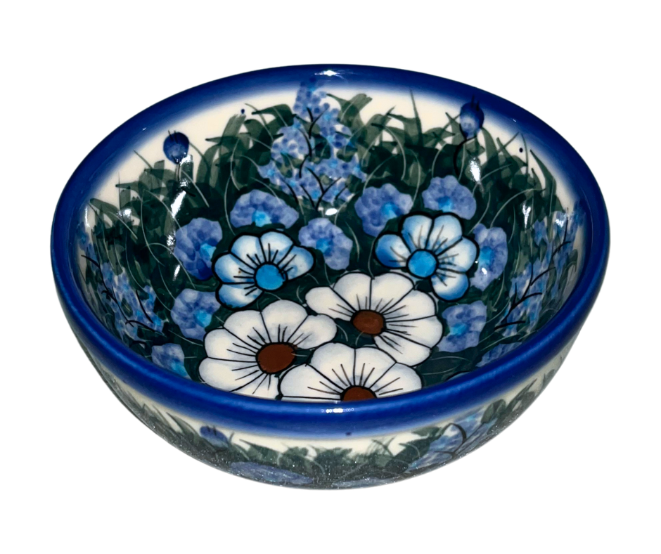 Kalich Polish Pottery 5 inch Ice Cream Bowl 127/12 Wildflowers in Blue