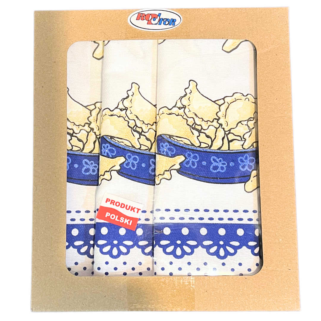 Pierogi Pattern Kitchen Towel Set of 3 - 100% Cotton made in Poland