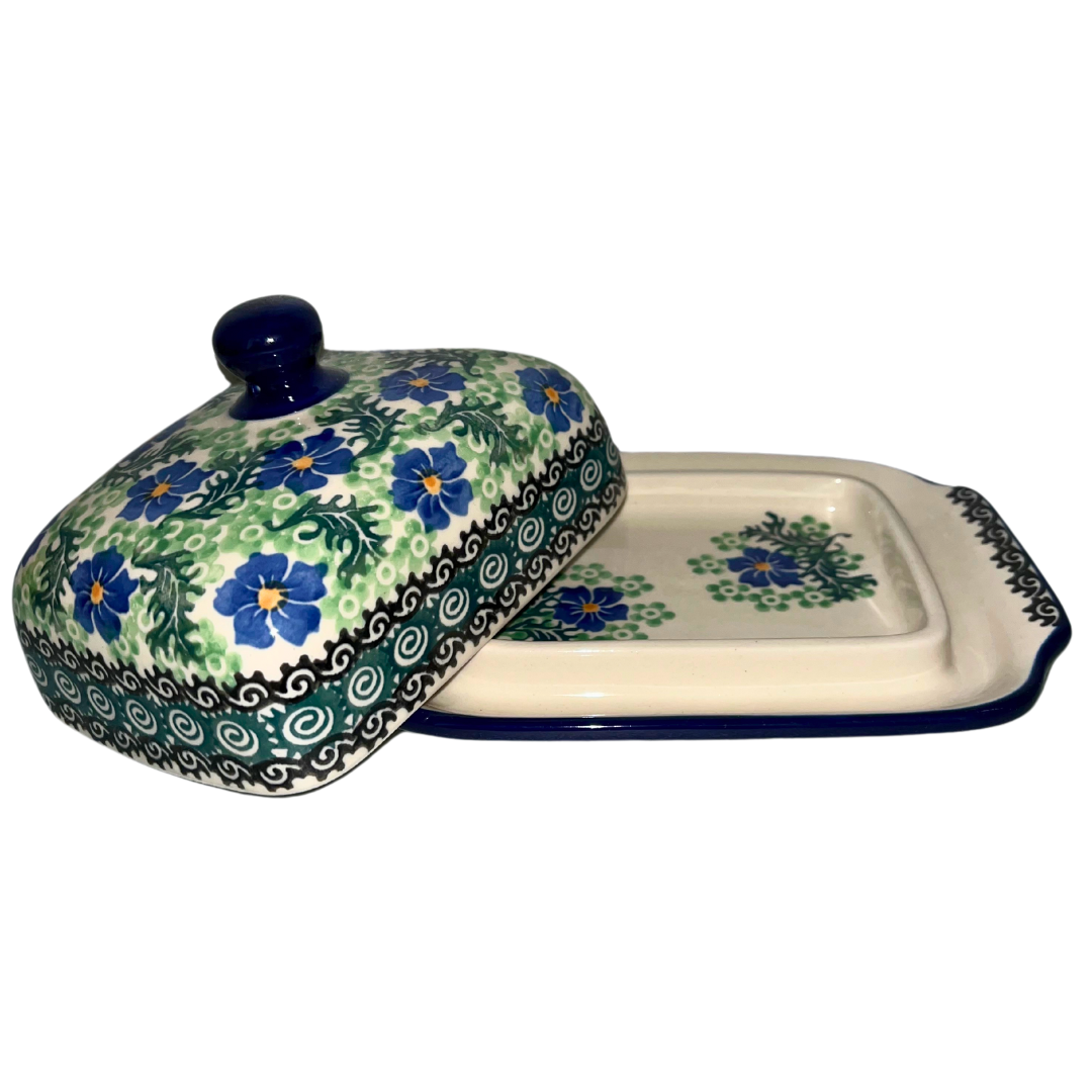 Ceramika Artystyczna Sweet Violets pattern 1538X Polish Pottery with blue violet floral design nestled among soft green foliage. Hand-painted, durable, and dishwasher safe.
