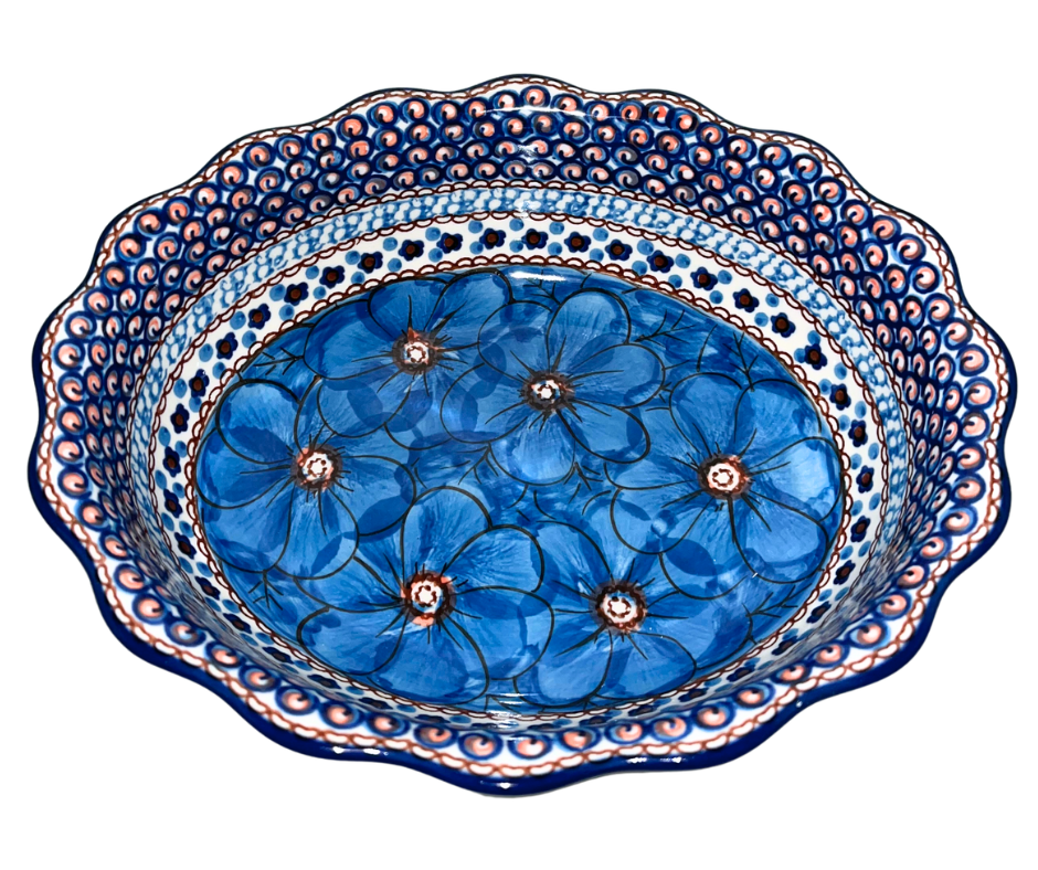 Ceramika Artystyczna Unikat U408c Cobalt Poppies Polish pottery. Hand-painted stoneware with bold cobalt florals. Dishwasher, microwave & oven safe. Handmade in Poland.