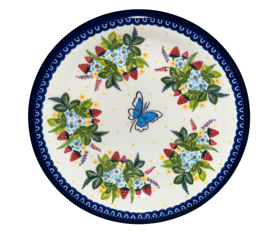 KALICH POLISH POTTERY 10 inch Dinner Plate in 1085 Summer Strawberries