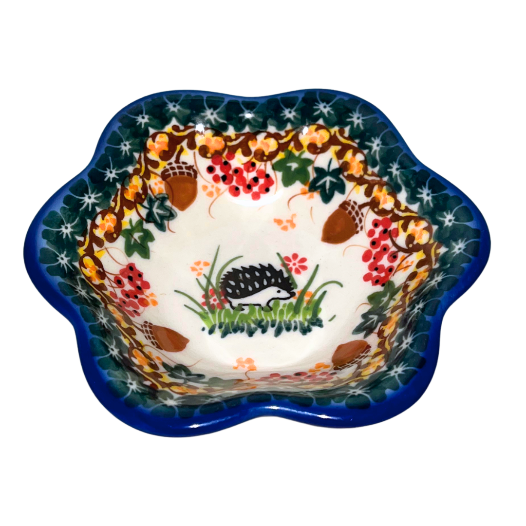 KALICH Polish Pottery 5 inch Flower Bowl - Pattern 1046 Hedgehogs & Acorns