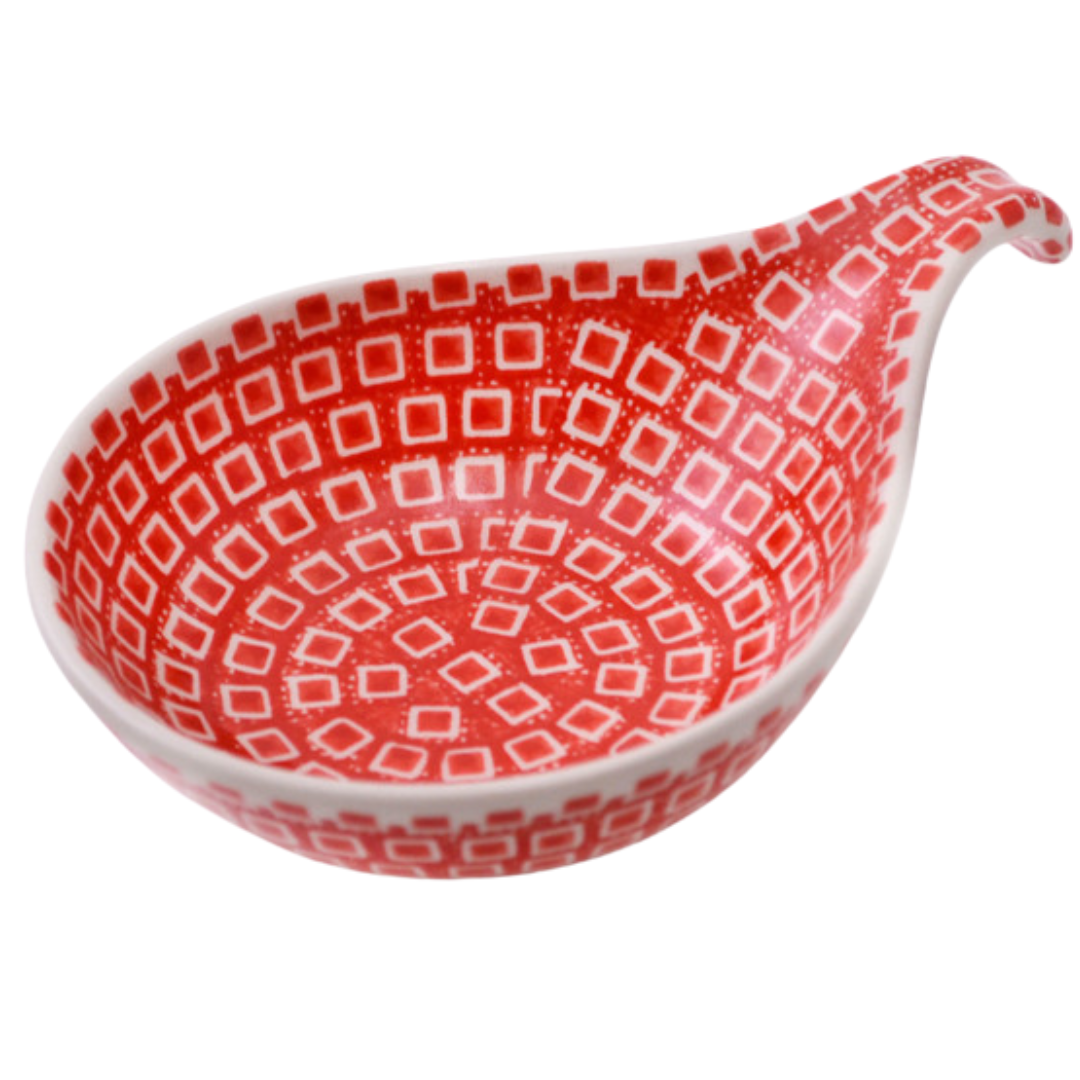 Ceramika Artystyczna 2318 Red Squares pattern featuring bold hand-painted red geometric square motifs on authentic Polish stoneware from Bolesławiec, Poland.