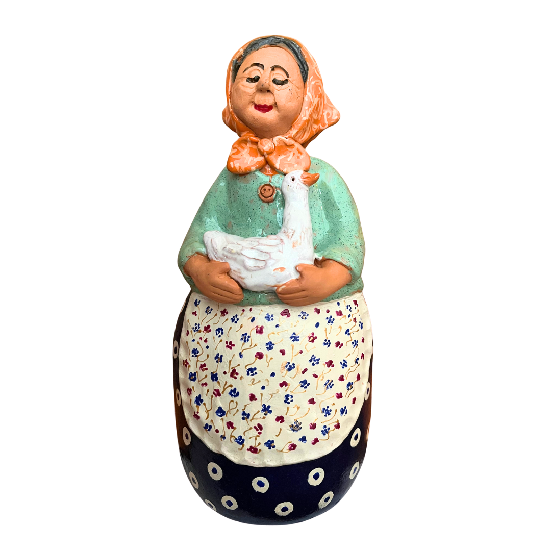 Polish Grannie Babcia with Duck Handsculpted Folk Art 12 inch 7684