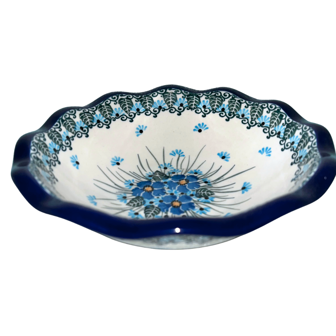 Ceramika Artystyczna pattern U4992 Polish pottery. Hand-painted blue Forget Me Not floral design on durable stoneware. Elegant, dishwasher safe, and perfect for everyday use or display.