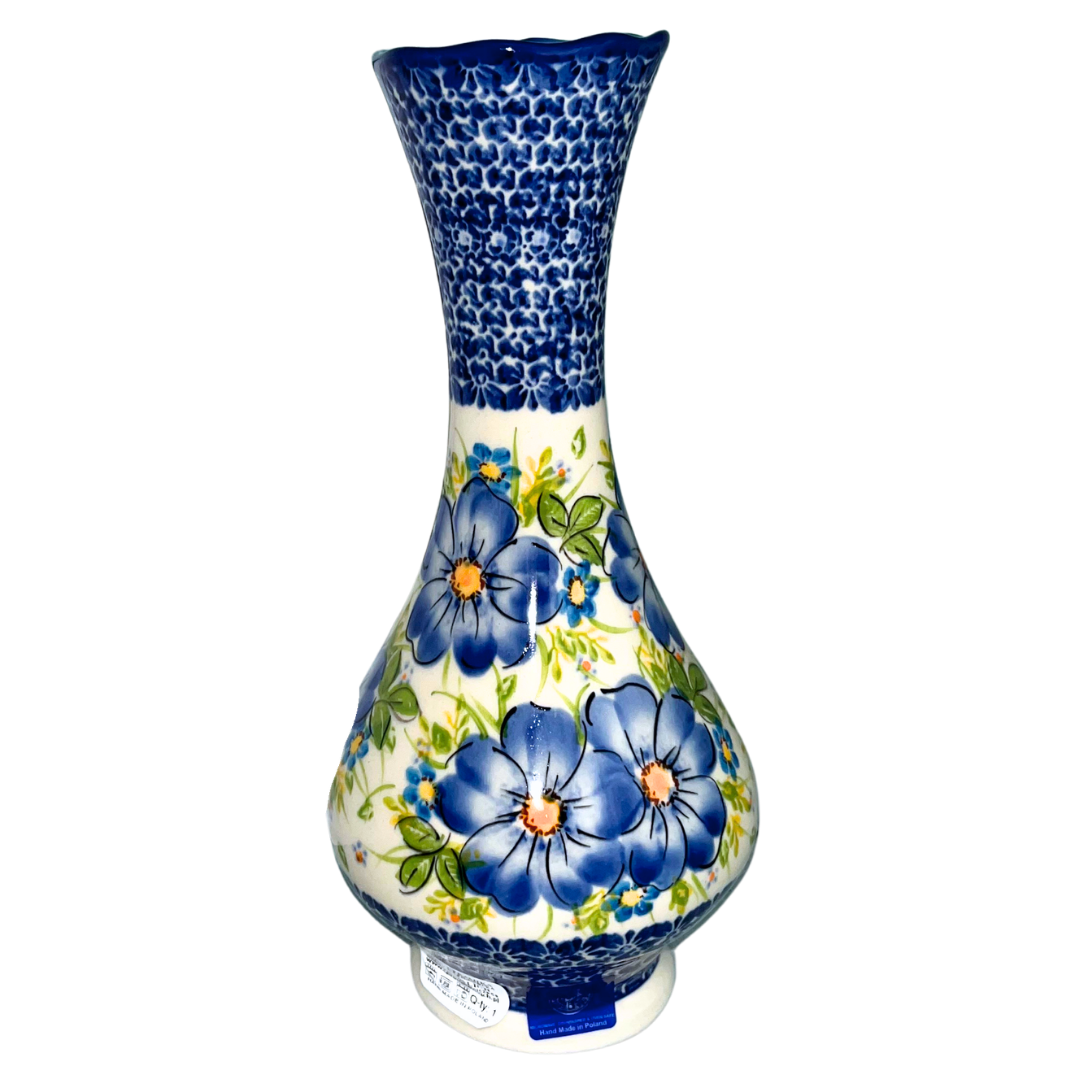 Kalich Polish Pottery 1280 pattern featuring hand-painted blue florals and cobalt accents. A timeless stoneware design perfect for décor, gifting, and everyday use.