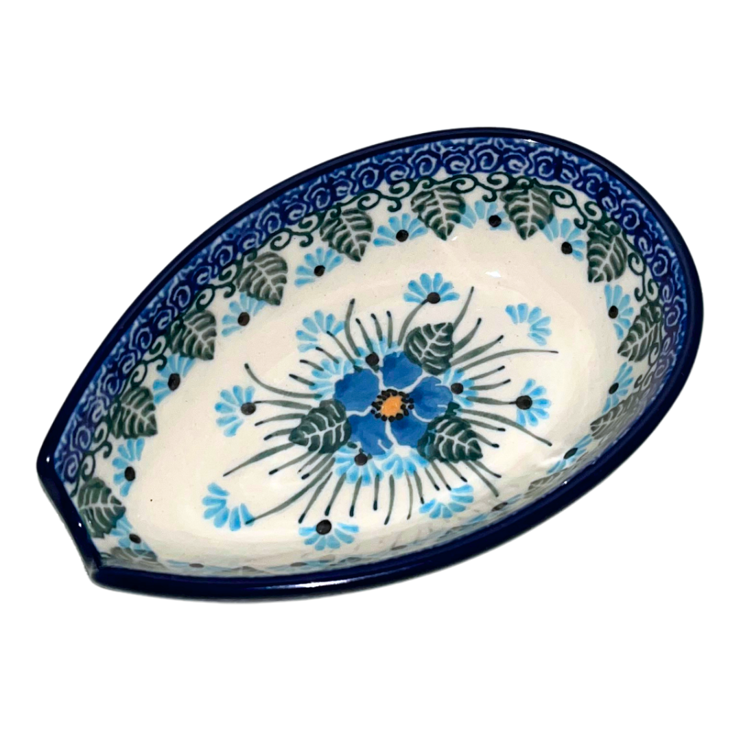Ceramika Artystyczna pattern U4992 Polish pottery. Hand-painted blue Forget Me Not floral design on durable stoneware. Elegant, dishwasher safe, and perfect for everyday use or display.