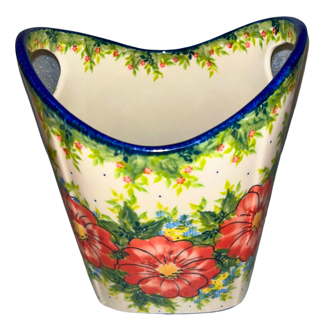 KALICH POLISH POTTERY 9 inch Tall Bag / Container - Pattern 730 Red Poppy Garden