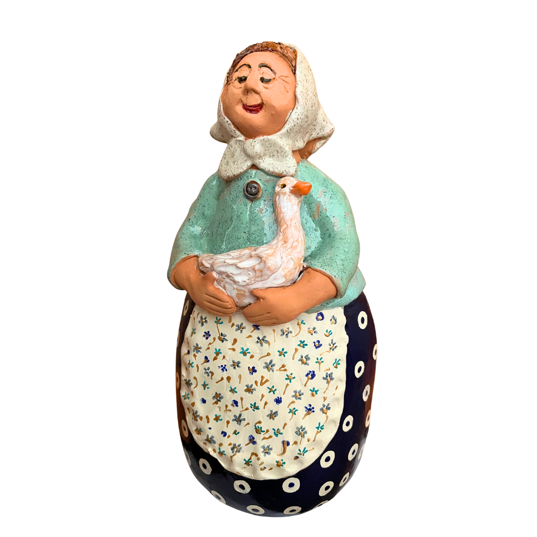 Polish Grannie Babcia with Duck Handsculpted Folk Art 12 inch 7685