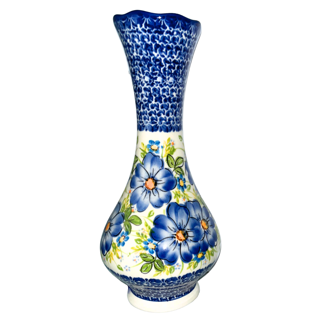 KALICH Polish Pottery 10.8 inch Swirl Vase - 1280 Blue Blossom