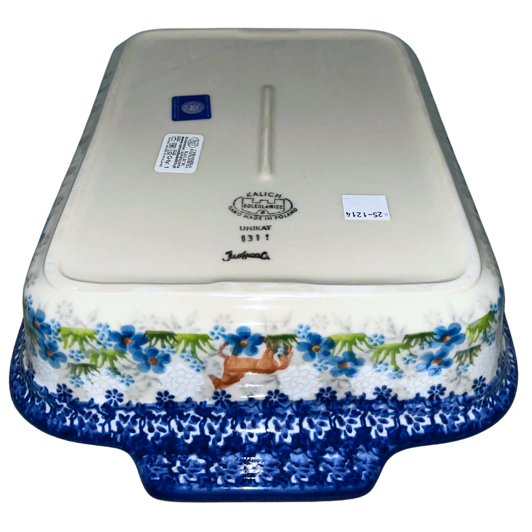 Handmade Ceramika Kalich Pattern 403 Valencia Polish Pottery featuring vibrant floral artwork. Durable stoneware that is oven, microwave, and dishwasher safe.