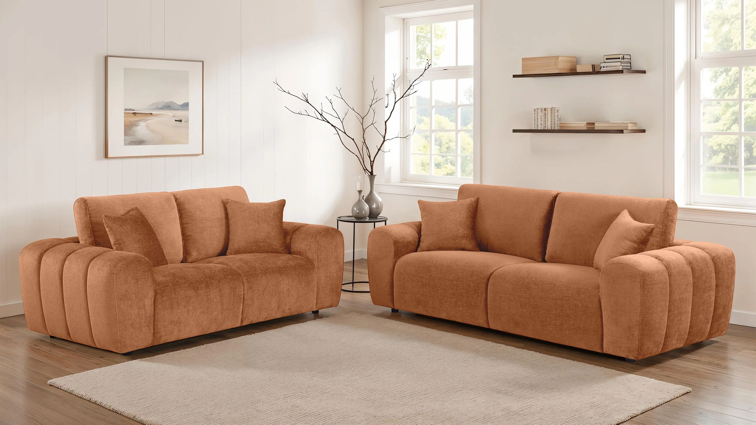 4-piece Chenille Upholstered Sofa Set Burnt Orange